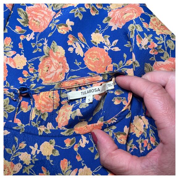 Tularosa Iris Short Sleeve Floral Mini Dress Navy Blue Peach Size Small - Picture 6 of 6